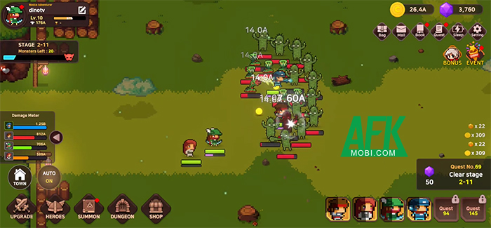 Bảo vệ thị trấn khỏi những con quái vật trong game nhàn rỗi Town Guardians: Pixel Idle RPG