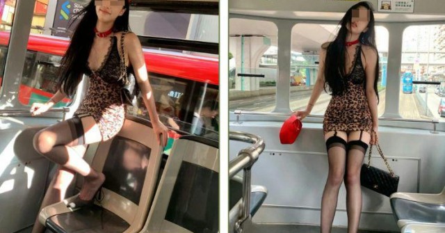 Cô gái trẻ mặc váy ôm ngắn, tạo dáng trên xe buýt gây tranh cãi