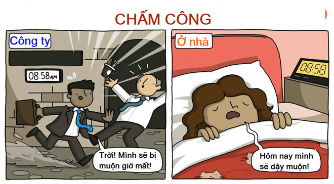 Bộ tranh so sánh điểm khác nhau giữa làm tự do và làm văn phòng