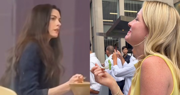 Clip viral: Cô gái bới tô cơm giữa đường để ngắm Anne Hathaway, biểu cảm mãn nguyện đại diện cho cả tỷ người