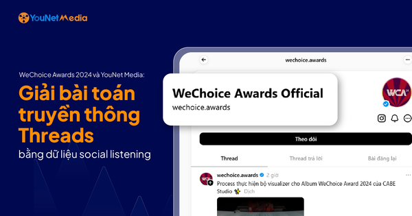 YouNet Media hợp tác cùng WeChoice Awards 2024: Chiến dịch đo lường & Tối ưu truyền thông trên Threads bằng dữ liệu Social Listening