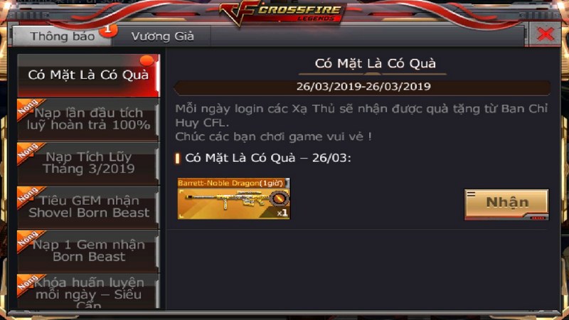 VNG tiếp tục tặng xạ thủ CrossFire Legends quà VIP những ngày cuối tháng 3