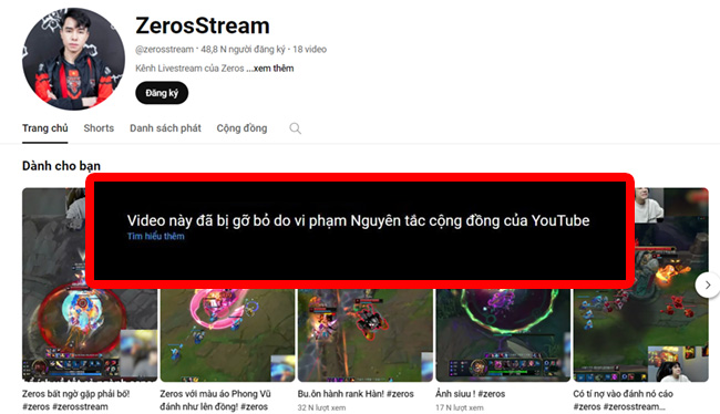 Zeros lại bị “ban” ở Youtube, phải stream ké ở kênh anh trai Minas