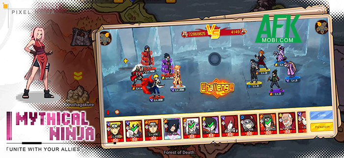 Ninja Pixel Strike game đấu tướng chiến thuật kết hợp giữa chủ đề Naruto và lối đồ họa pixel