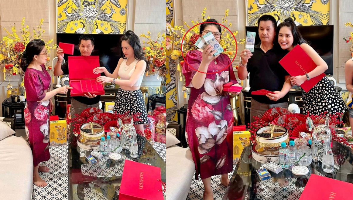 Đoàn Di Băng lì xì bố mẹ 3 hộp quà, choáng thứ đựng bên trong