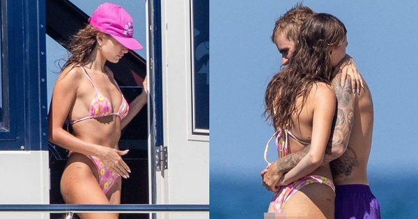 Hailey Bieber thả dáng sexy với bikini bé xíu, ôm ấp ông xã Justin trên du thuyền