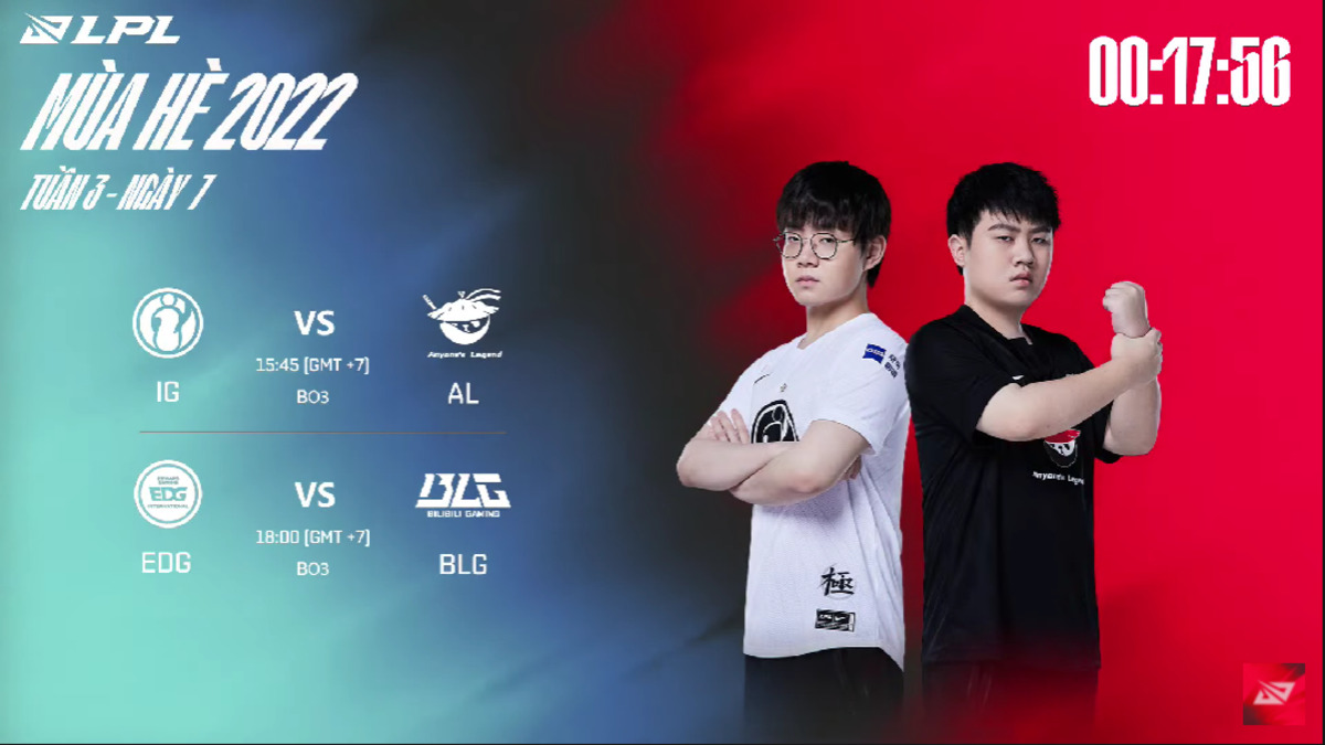 Trực tiếp LPL Mùa Hè 2022 ngày 26/06: IG vs. AL, EDG vs. BLG