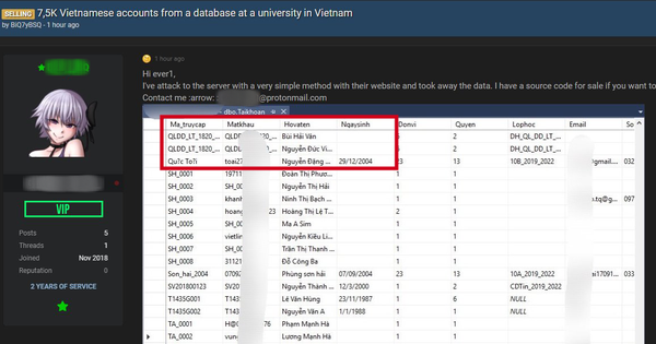 Thêm 7.500 hồ sơ sinh viên một trường đại học tại Việt Nam bị rao bán trên MXH