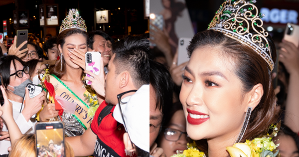 Hoa hậu Thiên Ân trở về nước sau Miss Grand International, bật khóc trong vòng tay người hâm mộ