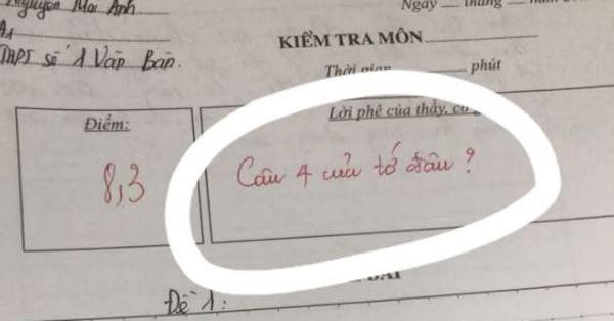 Học trò làm thiếu một câu, giáo viên để lại lời phê khiến ai nấy đều bật cười