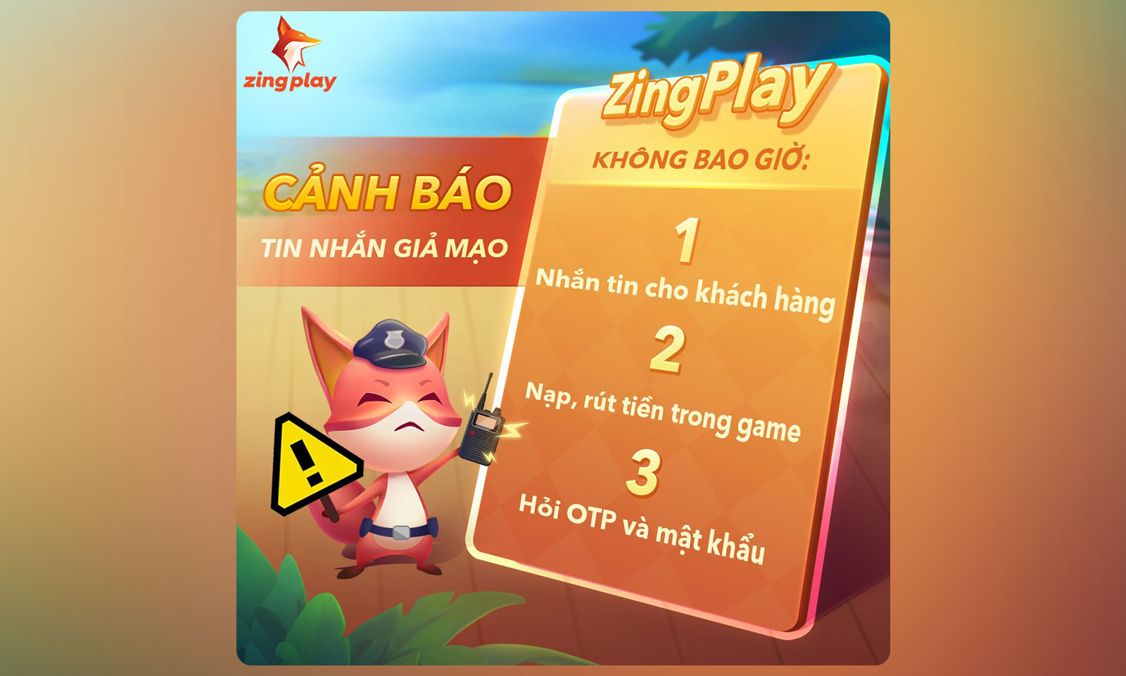 Cổng game giải trí ZingPlay lên tiếng cảnh báo người dùng khi xuất hiện lừa đảo qua tin nhắn