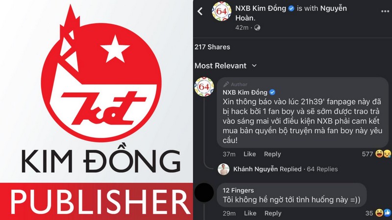 Fanpage NXB Kim Đồng bị fan hack, yêu cầu mua bản quyền truyện mà y thích thì mới chịu thả page